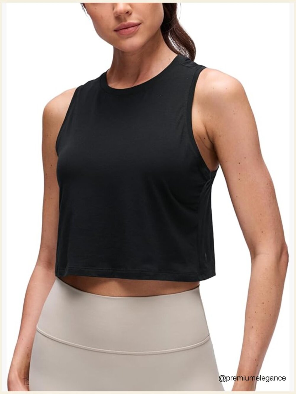 Crop Crewneck Tank Top - Soft Pima Cotton Sleeveless Workout Shirt - Picture 1 of 4